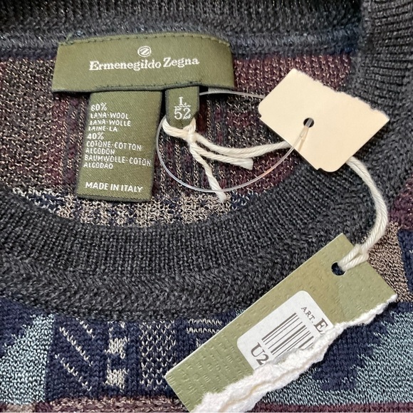 ERMENEGILDO Zegna NWT Multi Pattern Wool CottonSweater size L - 52 Made in Italy - Picture 7 of 12